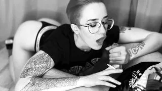 Cute teen Smoking cigarette BJ preview b&w