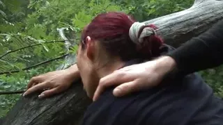 Hot redhead banged outdoor