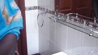 Athletic African strips and solo masturbates indoors