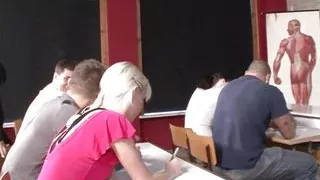 Busty teen held and thrust by her legs on big cock