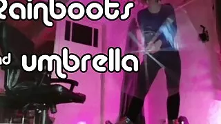 Mistressonline in rain boots and with an umbrella