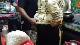Tamil 55 year old hot mother in law fucked by son in law in kitchen - Cum in the big ass
