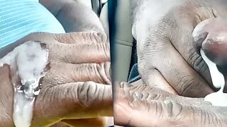 Black Cock Guy Jerking Off & Shooting A Big Load Of Cum, Cumming and moaning With Dirty Talking, Busting A Nut In Car
