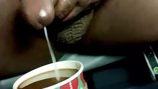 Black Cock Guy Jerking Off Loads Of Cum, Gay Cumming In Coffee (Public Masturbation) Moaning & Cumming, Dirty Talking