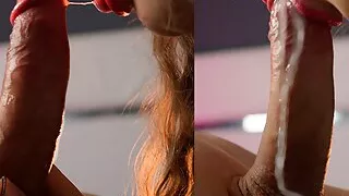 Slobbering blowjob, throbbing cock. Close-up cumshot in mouth in 4k