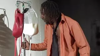 Blond submissive slut get torture in dungeon by lesbian mistress and black power man master dominus.