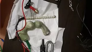 1 H E-STIM electrostim of objects in the cock and the ass in a hotel, different plays cbt estim