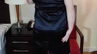 Hot uk tv secretary in sexy black satin