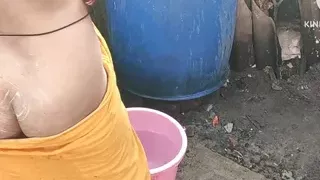 Anita yadav bathing outside with hot ass
