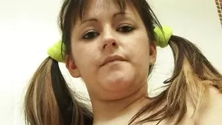 Slut with huge melons in pink fishnet wants to smack a nice ass