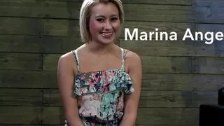 Sub Girl Angel get tied up and  torment by cruel blond dominatrix in chamber.