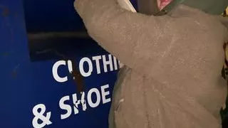 Cracky humiliated while going through bins and gets her tits out