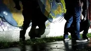 Leashed in public sucking cock