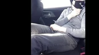 Cumshot close to stepmom in the backseat car