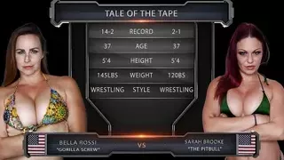 Women Wrestling with Bella Rossi against Sarah Brooke and rough strapon sex for the loser