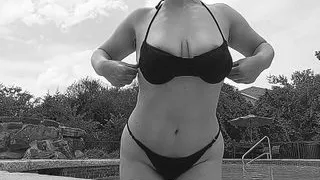Boobs Tease at the Pool in Black & White
