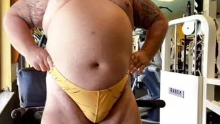 Retired wrestling muscle bull Coach blows a load training at the gym