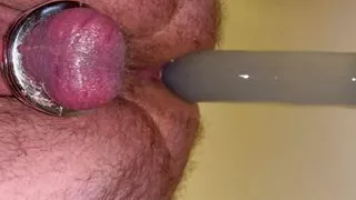 Anal Steve reitet auf seinem großen blauen Lieblingsdildo mit seinem schweren Hodenstreckgewicht mit viel tiefer Penetration