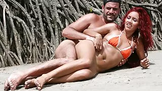 Brazilian redhead young milf is fucked hard on the caribbean beach