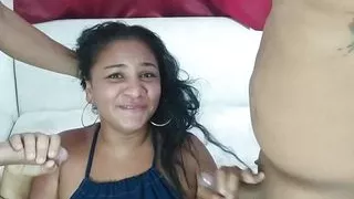 My stepbrother shares me with his friend and we have a threesome, I suck both of their cocks at the same time, I'm happy