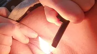 Hot Milf Cougar plays with Fire direct flame to play pussy and clit torture with lighter flame fire masturbation