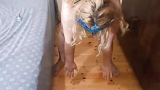 Ellie Carter does gymnastic exercises meanwhile undressing