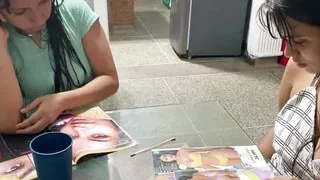 while looking at some magazines with my friend I get horny until I fuck her and make her squirt