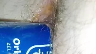 young gay puts durex gel in his tight ass