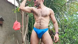 Arms Workout Outdoors in Thong and Masturbating with Louis Ferdinando