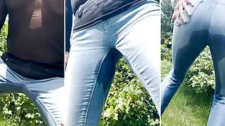 Pissing in the jeans while walking