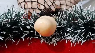 Foot fetish brunette with Christmas mood