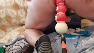 Rippled dildo in ass