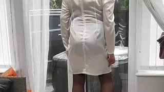 Sexy crossdresser white see through satin