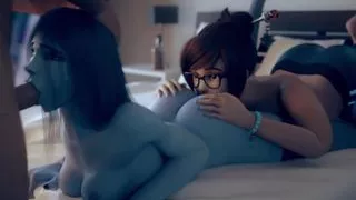 Widowmaker & mei threesome deepthroat