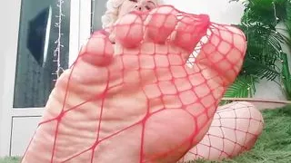 Foot Fetish Video: fishnet pantyhose (Arya Grander) hot sexy blonde MILF FemDom POV