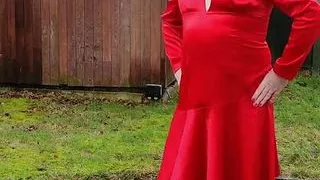 Hot tv Nottstvslut outdoor red satin dress stockings