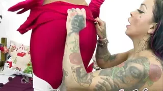 Christmas Doll Gets Her Holes Used By Busty Latina Lesbian