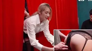 Blonde sexy skinny young girl with flat chest got fucked by her big dick customers