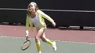 Teen masturbates outdoors after tennis