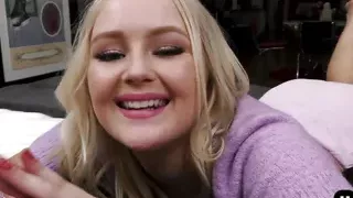 Pantyfetish amateur babe gives POV HJ to her BF in the bed