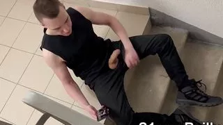 Public Cruising - Hunk Jerking off on Public Stairs