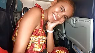 Thai teen girlfriend on an airplane and on boyfriends big cock in the hotel