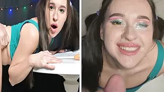 Amateur babysitter was helping with college. Hardcore fucked her with deepthroat and big cum all over her cute face.