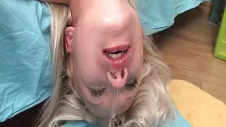 Cute blondiene gets the big penis deep in her throat