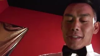 Asian man waits in room for hot blonde