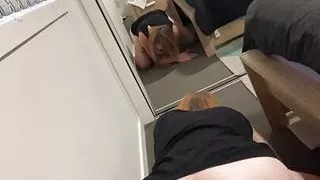 Nerdy girl in black takes it from the back