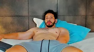big guys  touching dick in bed  getting so horny  colombian boy  cant stop to  stroke