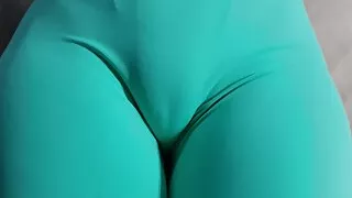 Tight leggins and a swollen, shaved pussy (Dildo at the end).