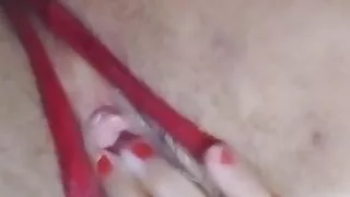 The milf neighbor dresses up for Halloween and masturbates until she cums in squirts