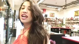 Shopping for sex toy made Latina teen horny to swallow his